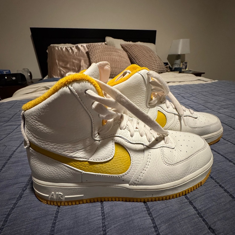 NIKE White and Yellow High-Top Sneakers